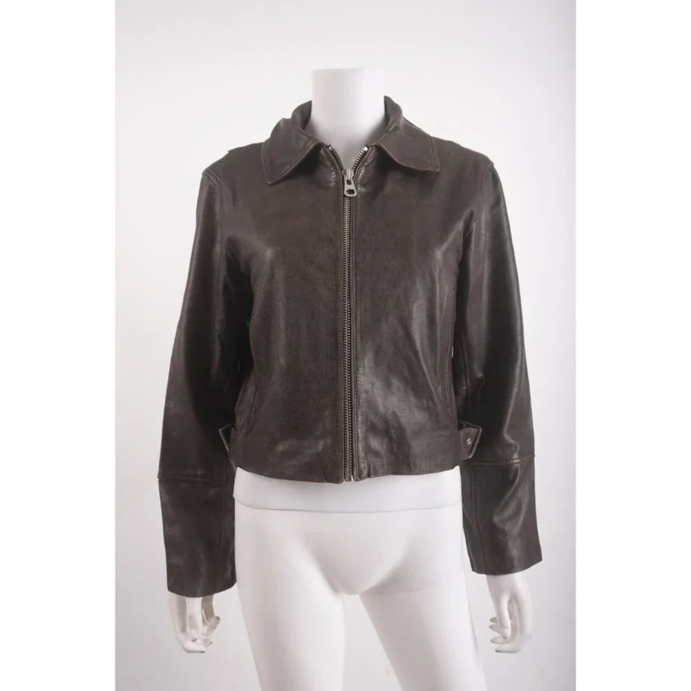 Pull&Bear Zara Womans Leather Biker Jacket Coat Size S Small Brown 7712/380 NWT